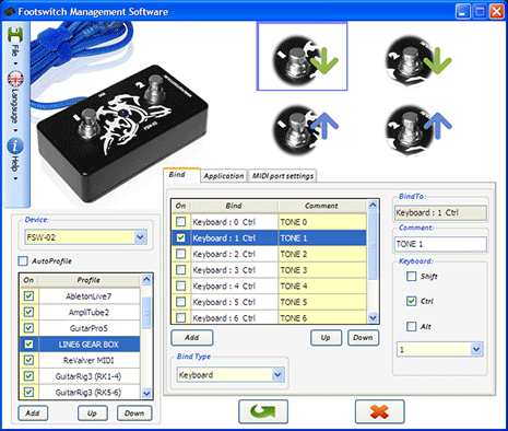 Main Window Footswitch Management Software